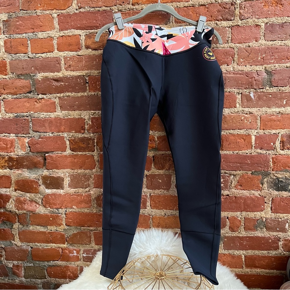 NWOT Roxy Pop Surf swim neoprene pants size 8 black floral peach pink